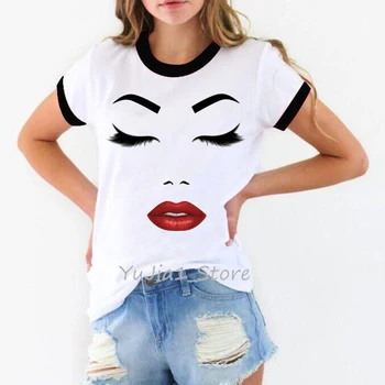 Vogue t shirt ženy plus veľkosť Pery rias make-up tlač t-shirt camiseta mujer ulzzang harajuku tričko femme biele tričko topy