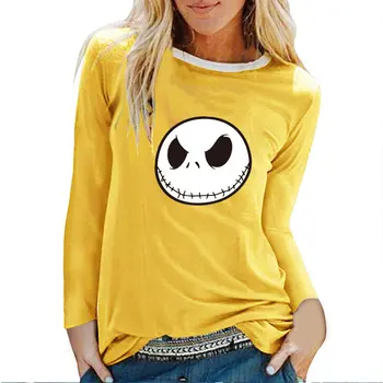 Halloween nočná mora Série Tlač Dlhý Rukáv T-shirts Ženy Jeseň Zima 2020 Grafické Tees Móde White O Krk Topy pre Mladistvých