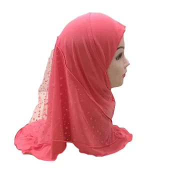 Moslimské Deti Hidžáb šatku Moslimské dievčatá čipky Šatku Kvet Šatku Jeden Kus Deti Ramadánu Blízkom Východe Úplné Pokrytie hlavy zábaly