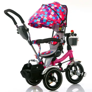 Zameniteľná Rukoväť Detská Trojkolka Kočík Jazda Na Bicykli Auto Travel Systém Skladania, Ploché Sedieť Ležiace Dieťa Trike Kočíka