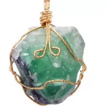 Prírodné Nepravidelný Liečivý Kameň, kryštál Prívesok Náhrdelník prášok biela zelená fluorite kameň drôt Twining Prívesky, Šperky