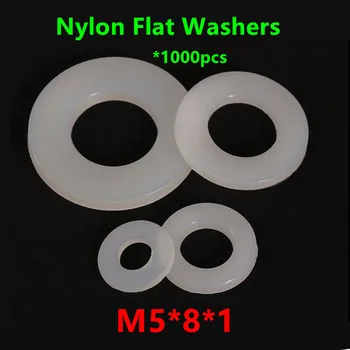 1000pcs M5(ID)*8(OD)*1 mm Biela nylon ploché podložky M5 Plastové obyčajný podložky krúžok Tesnenie M5X8X1mm