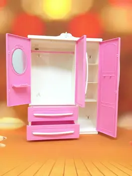 Nábytok pre Barbie Bábika Tri-dvere Ružová Moderný Šatník pre Armario Príslušenstvo s Toaletný Zrkadlo Dievčatá, Hračky Vianočný Darček
