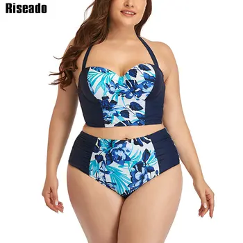 Riseado Push Up Bikini Tropických Tlač Plavky S Uväzovaním Za Plavky Ženy Plus Veľkosť Plavky Vysoký Pás Plávanie Oblek 2021 Lete