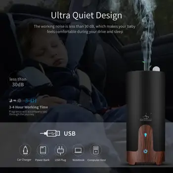 GX.Difúzor Ultrazvukové Auto Zvlhčovač USB Esenciálny Olej Difúzor Zliatiny Prenosný Mini Auto Aróma Difuzér, Hmla Maker s LED Lampou