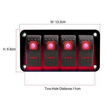 12-14V 4 Gang Kolískový Spínač Panel Istič Červená LED RV +Nálepka Pre Vozidlá, Jachty, Lode, Karavany Vozíky Jednoduché DIY časť