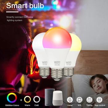 Domáce Dekorácie E27 22 LED Žiarovky Svetlá Stmievateľné RGB Bluetooth, WiFi, Smart Lampa Kompatibilný pre Amazon Alexa/Domovská stránka Google