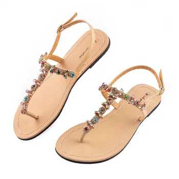 NOVÉ dámske letné Byt plážové Sandále žena svieti bohemia flip flop sandále Drahokamu topánky Bežné t-popruh Boho topánky