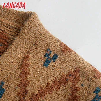 Tangada Ženy Geometrie Cardigan Vintage Jumper Krátke Štýl Jar Nadrozmerné Pletený Sveter Kabát 3L62