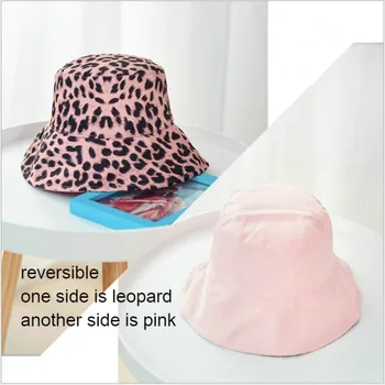 Reverzibilné Leopard Vedierko Hat Pre Ženy, Dve Bočné Opotrebenie Bavlna Panama Široký Okraj Žena Slnko Klobúk Vonkajšie Pláži Klobúk Rybárske Spp