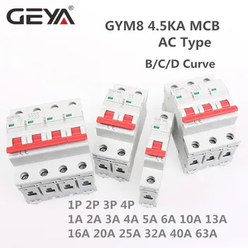 GEYA GYM8 4Pole 4.5 KA Miniatúrne prerušovače Elektrické Typu 6A-63A Din lištu MCB s ON OFF Indiactor