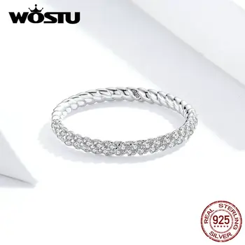 WOSTU Reálne 925 Sterling Silver Jednoduché Prstene Pre Ženy, Horúce Predaj Šumivých Zirkón Krúžky, Takže Módne Šperky FIR624