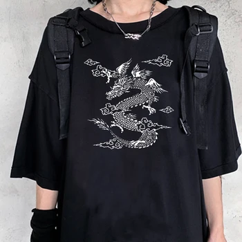 Bavlna Dragon femme oblečenie, streetwear Hip hop ženy tričko kórejský štýl Harajuku y2k topy klesá gotický Nadrozmerná graphic tee