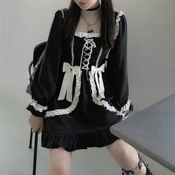 Japonský Gothic Lolita Šaty Dievča Patchwork Vintage Dizajnér Mini Šaty Japonskom Štýle Kawaii Oblečenie Jeseň Šaty pre Ženy 2020