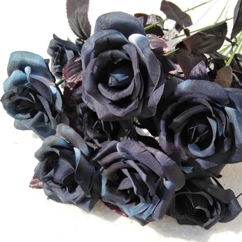 9pcs/Set Umelé Black Rose Kytice Halloween Jednu Pobočku Domov Simulácia Black Rose Falošné Kvetinové Svadobné Party Dekorácie