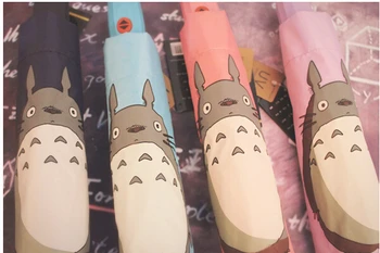 1 kus automatické Totoro Značky Žena Roztomilý Vtipné Ženy Parasol Anime Skladacie slnečné daždivé Dáždniky