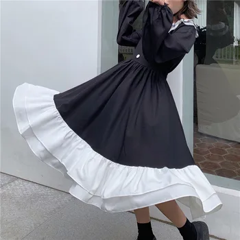 Kawaii Dvojité Vrstvený Volánikmi Halloween Šaty Japonský Harajuku Ženy Čierna Midi Šaty Gothic Punk Štýl Cosplay Lolita Šaty