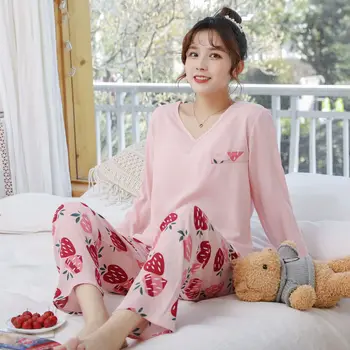 Lisacmvpnel dámske Pyžamo Jeseň Dlhý Rukáv Vyhovovali kórejský Umelé Bavlna Voľné oblečenie pre voľný čas
