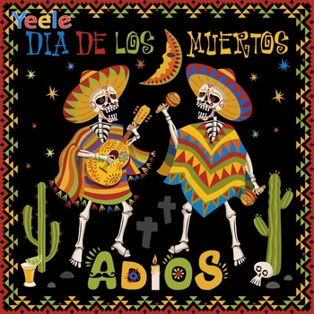 Yeele Deň Mŕtvych Dia DE Muertos Mexiko Pozadie Cukru Lebky Dress-up Party, Fotografovanie Pozadí Fiesta Banner Dekorácie