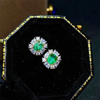 Klasický Originálny Smaragdové Náušnice 4 mm *5mm Prírodné SI Stupeň Emerald Stud Náušnice Pevné 925 Silver Smaragdové Náušnice pre Svadbu