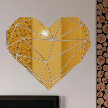 Geometrické Mozaiky Láska Srdce Akryl Zrkadlo Nálepky 3D Spálňa Obývacia Izba Dekorácie Zelená Samolepky na Stenu Domova