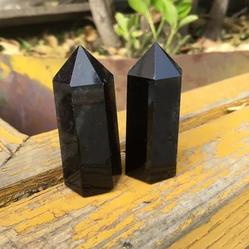 2 KS Prírodná Čierna Obsidián Obelisk Veža Minerálne sklo Kameň Bod Uzdravenie Šesťhranné Palička