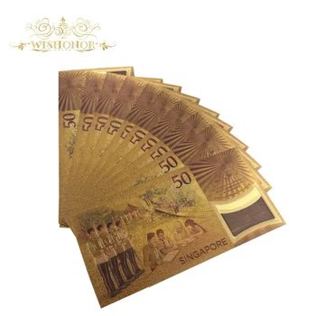 10pcs/veľa Nových Singapur Bankoviek 50 SGD Bankoviek v 24k Zlatom Falošné peniaze na Zbierku