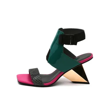Sandále ženy 7,5 cm unikátne vysoké podpätky jelly zmiešané farby típat prst lete pracky popruhu módne dámske topánky zelené HL207 MUYISEXI