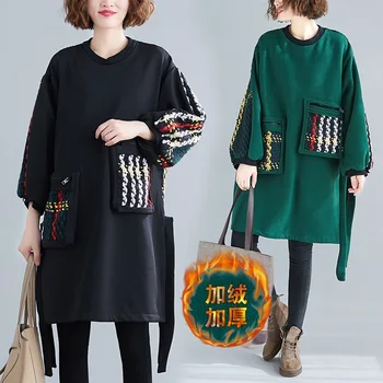 Dlhý rukáv plus veľkosť bavlna vintage ženy príležitostné voľné midi jeseň zima elegantné šaty oblečenie 2021 dámske šaty