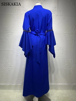 Siskakia Eid Ramadánu Mubarak Módne Moslimských Hidžáb Oblečenie pre Ženy 2021 Nové Dubaj Turecko arabčina Prehrabať Dlhý Rukáv Šaty Modré