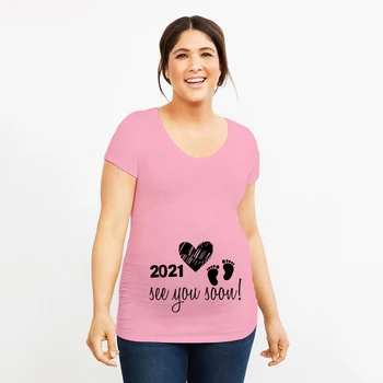 Čoskoro 2021 Lete Tehotenstva T-Shirt Ženy Tehotné Anouncement Materskej Oblečenie Plus-Size Krátky Rukáv Mäkké Oblečenie
