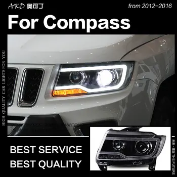 AKD Auto Styling pre Jeep Compass Svetlometu 2012-2016 Kompas LED Reflektor DRL Schoval Hlavu Lampy Angel Eye Bi Xenon Lúč Príslušenstvo