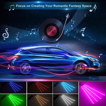 4pcs Auto RGB LED Pásy Svetla LED Pás Svetla Farby Auta Styling Dekoratívne Atmosféra, Žiarovky Auto, Interiér, Svetlo S Diaľkovým 12V