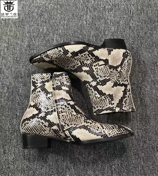 FR.LANCELOT 2020 v pohode snakeskin tlač kožené topánky móda reálnom Kožené členkové topánky vysokej top zip až motocykle mužov botičky