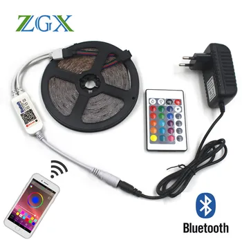Bluetooth Radič 2835 3528 RGB LED Pásy svetla Dekor tira Pásky lampa neon lights ip vodotesný diódy pásky 12V adaptér set