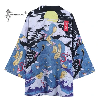 Tradičné Samuraj Kimono Streetwear Muži Ženy Cardigan Tenké Starožitné Legenda Had Sedem-Bod Rukáv Voľné Čínsky Štýl