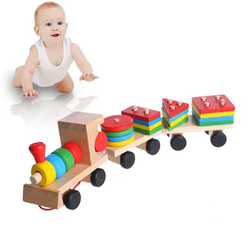 Deti Baby Rozvojové Hračky, Drevený Vlak Truck Geometrické Bloky Vzdelávacie Hračka
