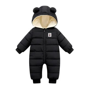 (0-18 M) Detí dlhým rukávom cartoon hrubé dole kapucňou teplá bavlnená bunda bunda s kapucňou hustý sneh jumpsuit kabát F4*