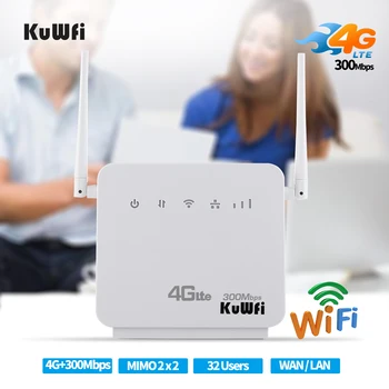 KuWFi Odomknutý 300Mbps Wifi Routery 4G LTE CPE Mobilný Router,Dve LAN Port, Podpora SIM karty a Európa/Ázia/Stredný Východ/Afrika