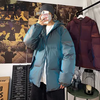 IEFB pánske oblečenie streewear nové 5XL veľké veľkosti parkas farebné reflexné bavlna čalúnená bunda s kapucňou voľné zips zimný kabát