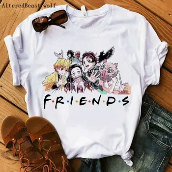 Letné Japonské Anime Ženy Kimetsu Č Yaiba T-shirt Ženy Móda Harajuku Zábavné Démon Vrah T tričko Vytlačené PRIATEĽMI Roztomilý Topy