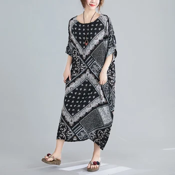 Vintage Oblečenie Žien Šaty Plus Veľkosť Batwing Rukáv Umenie Etnickej Tlače Maxi Dlhé Šaty Žena Voľné Letné Boho Šaty Sundress 2020