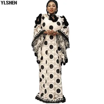 Čipky Afriky Šaty pre Ženy Boubou Župan Femme Afriky Šaty Dashiki Vyšívané Kvet Kaftan Šaty Afrike Plus Veľkosť Oblečenie