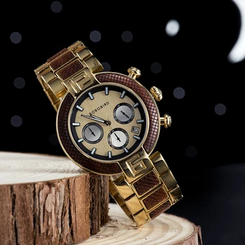BOBOBIRD Nové Drevené Náramkové hodinky relogio masculino Pánske Zlaté Hodinky Top Značky Luxusné Chronograf Chronometra v Darčekovej krabičke V-T15