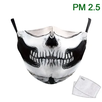 Nový Dizajn Klasické Lebky Masku na Tvár Tlač Umývateľný Textílie Masky pre Dospelých Cosplay Horor Úst Masky PM2.5 Ochranné Prachu Dôkaz Maska