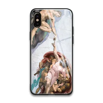Tvorba Adama, Michelangelo Tvrdeného Skla Mäkké Silikónové Telefón Prípade Shell Kryt Pre iPhone 6 6 7 8 Plus X XR XS 11 Pro MAX
