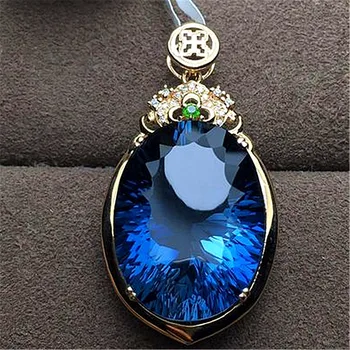 Ročník rezbárskeho oválny zafír kamene, blue crystal prívesok náhrdelníky pre ženy, 18k zlato zirkón diamanty choker šperky bijoux