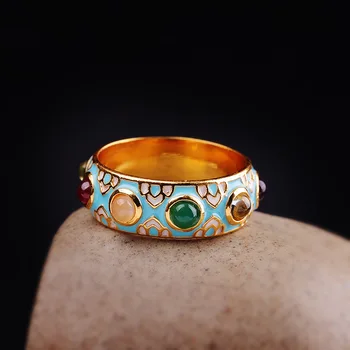 S925 mincový striebro šperky Thajsko smalt plavidlá farebné krúžok etnický štýl