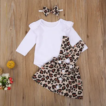 Batoľa Detská Baby Girl Šaty Nastaviť 2020 Jeseň Jar Dlhý Rukáv Kombinézu Leopard Pás Sukne, Kostýmy Oblečenie Oblečenie