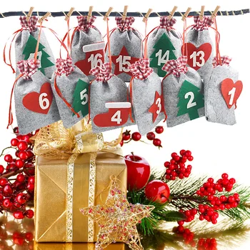 24PCS Vianočný Adventný Kalendár Časovač Taška Visí Candy Darčekové Vrecúška Puzdro s Klipy Nálepky Lano Domov Vianočné Dekorácie